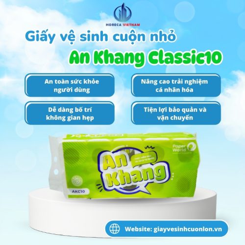 Giấy vệ sinh cuộn nhỏ An Khang Classic10 an toàn cho sức khỏe, trải nghiệm thoải mái, dễ bảo quản, phù hợp với mọi không gian
