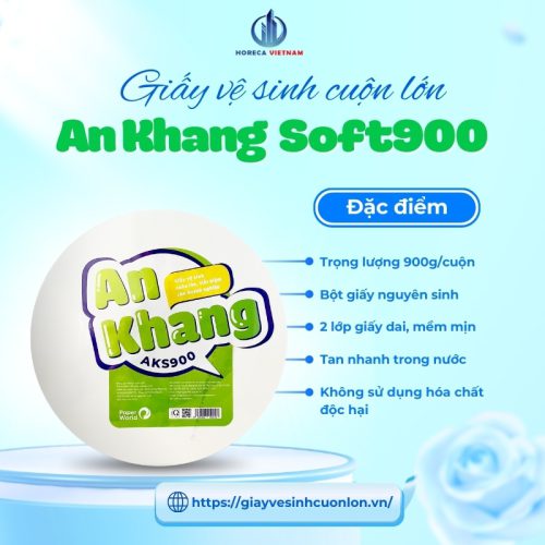 Giấy vệ sinh cuộn lớn An Khang Soft900 900g, 100% bột giấy nguyên sinh, 2 lớp dai, mềm mại, không chất tẩy trắng độc hại