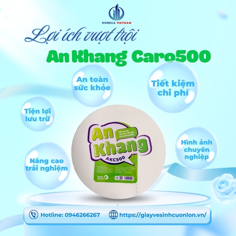 Giấy vệ sinh cuộn lớn An Khang Caro500 mang lại nhiều lợi ích vượt trội về sức khỏe, chi phí và hình ảnh doanh nghiệp