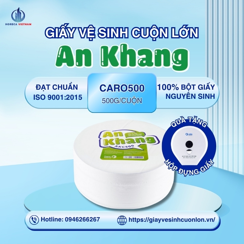 giấy vệ sinh cuộn lớn An Khang Caro500