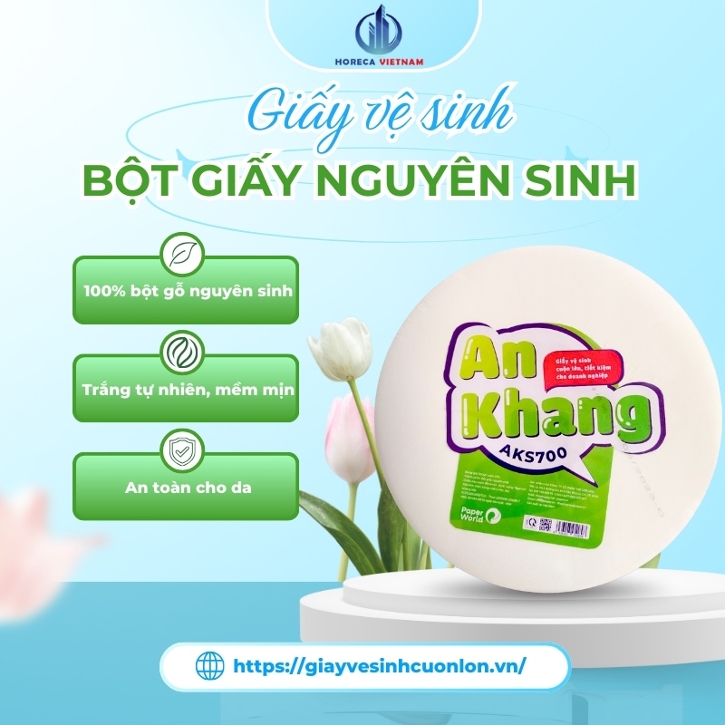 Giấy vệ sinh bột giấy nguyên sinh làm từ 100% bột gỗ nguyên sinh, trắng tự nhiên, mềm mịn và an toàn cho da