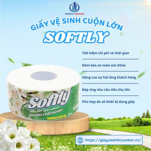 Giấy vệ sinh cuộn lớn Softly 700g tiết kiệm chi phí, an toàn sức khỏe, đáp ứng nhu cầu tiêu thụ lớn và tăng trải nghiệm sử dụng