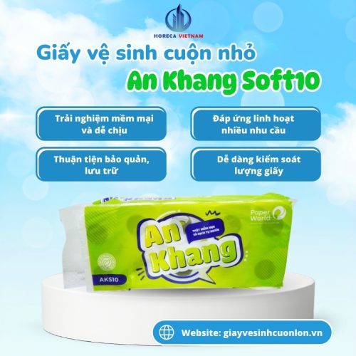 Giấy vệ sinh cuộn nhỏ An Khang Soft10 mang lại trải nghiệm mềm mại, dễ kiểm soát lượng giấy sử dụng, đáp ứng đa dạng nhu cầu
