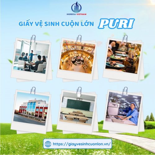 Giấy vệ sinh cuộn lớn Puri 900g phù hợp cho văn phòng, bệnh viện, trường học, nhà hàng, khách sạn và trung tâm thương mại
