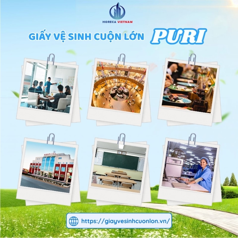 Giấy vệ sinh cuộn lớn Puri 900g phù hợp cho văn phòng, bệnh viện, trường học, nhà hàng, khách sạn và trung tâm thương mại