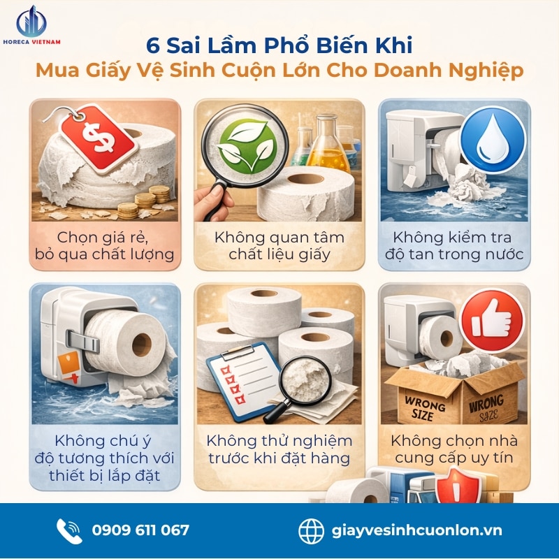 6 sai lầm khi mua giấy vệ sinh cuộn lớn cho doanh nghiệp: chất lượng, vật liệu, độ tan trong nước, lắp đặt, thử nghiệm và nhà cung cấp
