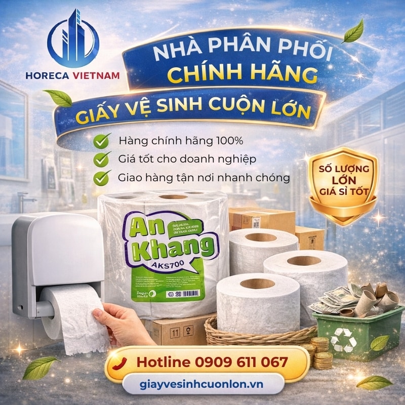 Horeca Việt Nam - Nhà phân phối giấy vệ sinh cuộn lớn chính hãng 100%, giao hàng nhanh chóng, giá sỉ hấp dẫn cho doanh nghiệp
