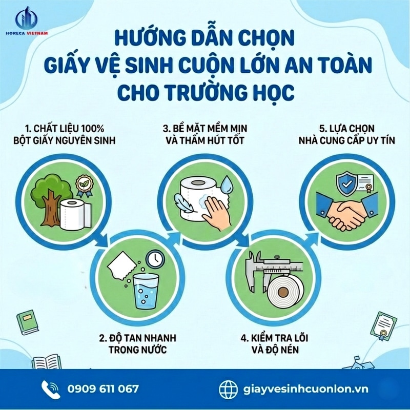 Hướng dẫn chọn giấy vệ sinh cuộn lớn cho trường học an toàn dựa trên chất liệu, độ tan, độ mềm, kích thước và nhà cung cấp uy tín
