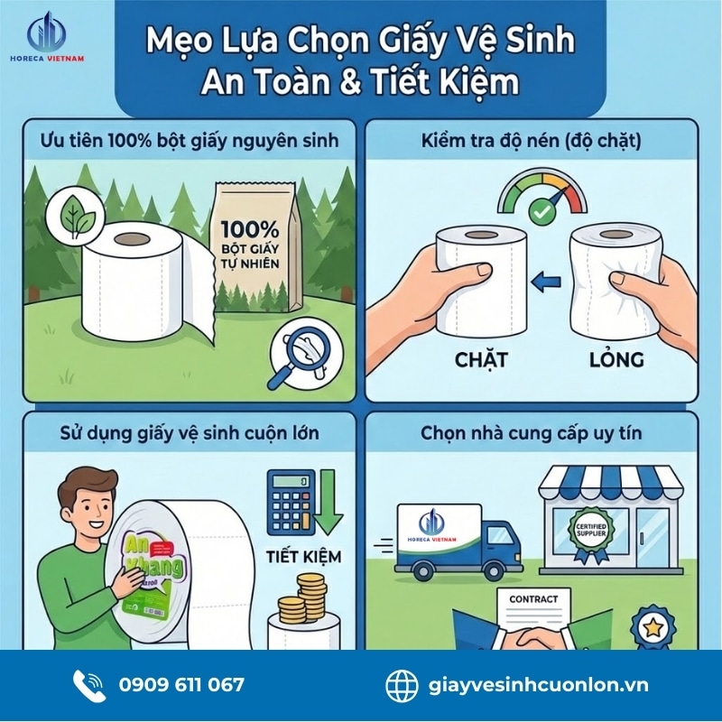 4 mẹo chọn giấy vệ sinh an toàn: ưu tiên bột giấy nguyên sinh, độ nén cao, chọn giấy vệ sinh cuộn lớn và nhà cung cấp uy tín