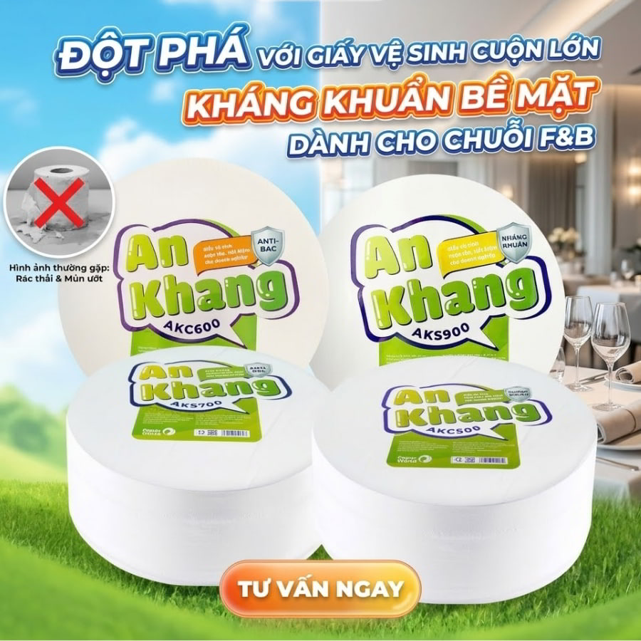 Giấy vệ sinh cuộn lớn kháng khuẩn cho chuỗi F&B