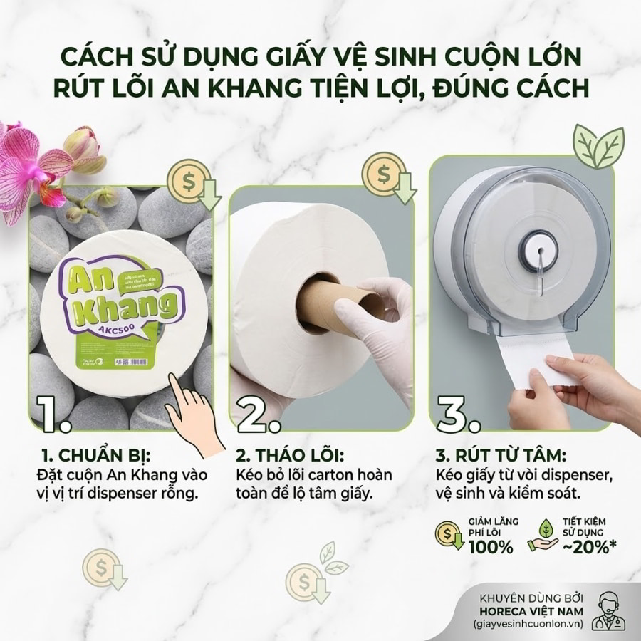 Cách sử dụng giấy vệ sinh cuộn lớn rút lõi tiện lợi, đúng cách