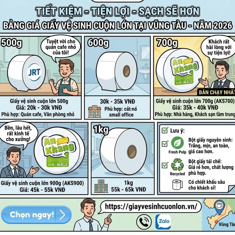 Bảng giá giấy vệ sinh cuộn lớn tại Vũng Tàu mới nhất 2026 tại Horeca Việt Nam