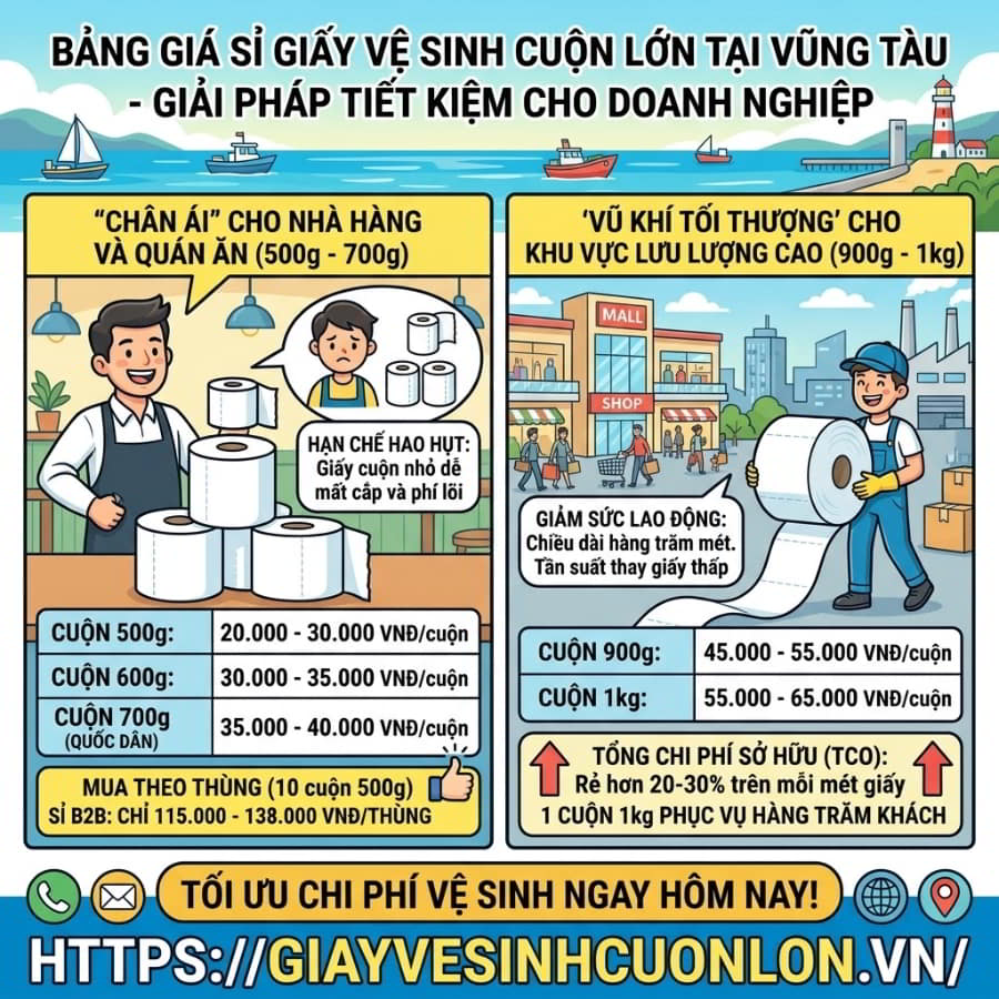 Bảng giá giấy vệ sinh cuộn lớn vũng tàu mới nhất 2026