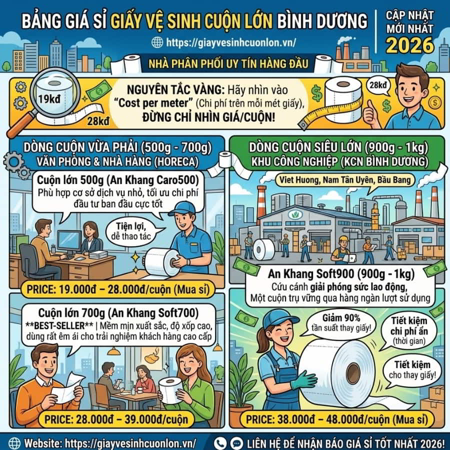 Báo giá khi mua sỉ giấy vệ sinh cuộn lớn Bình Dương cập nhật mới nhất tại Horeca Việt Nam