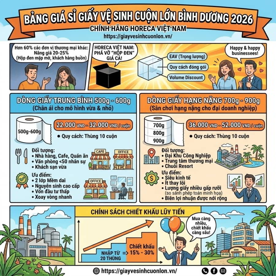 Báo giá mua sỉ giấy vệ sinh cuộn lớn ở bình dương mới nhất tại Horeca Việt Nam