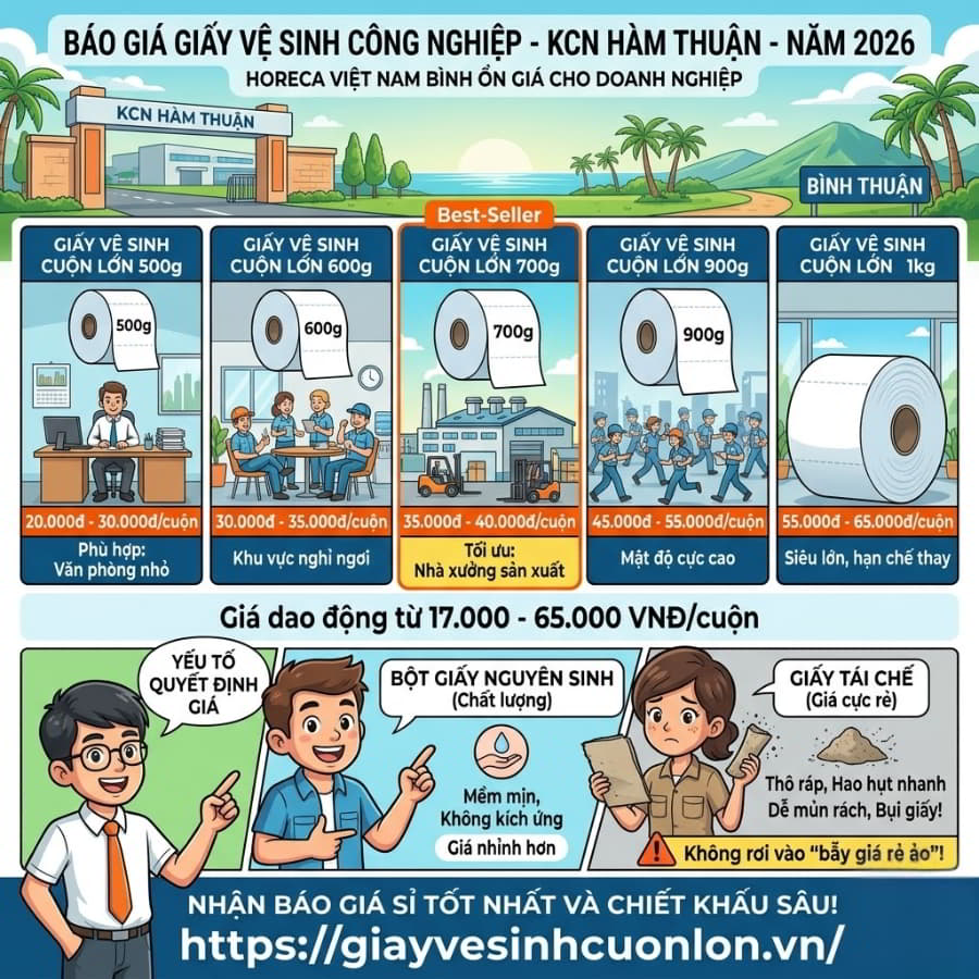 Báo giá giấy vệ sinh công nghiệp khu công nghiệp Hàm Thuận mới nhất 2026