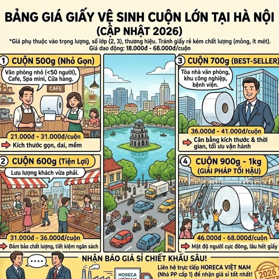 Báo giá giấy vệ sinh cuộn lớn tại Hà Nội mới nhất 2026