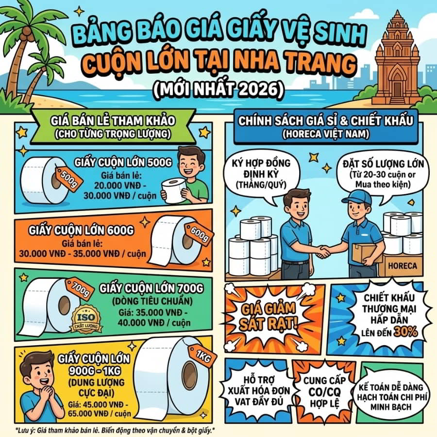 Báo giá giấy vệ sinh cuộn lớn tại Nha Trang mới nhất 2026
