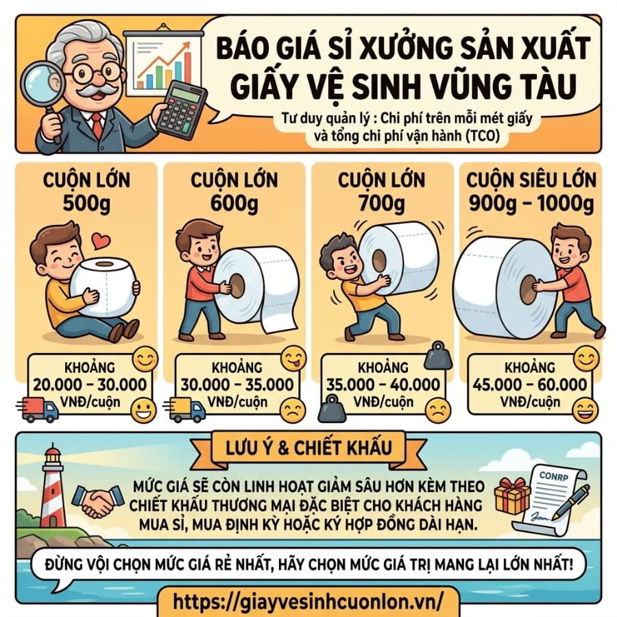 Báo giá sỉ xưởng sản xuất giấy vệ sinh Vũng Tàu mới nhất.