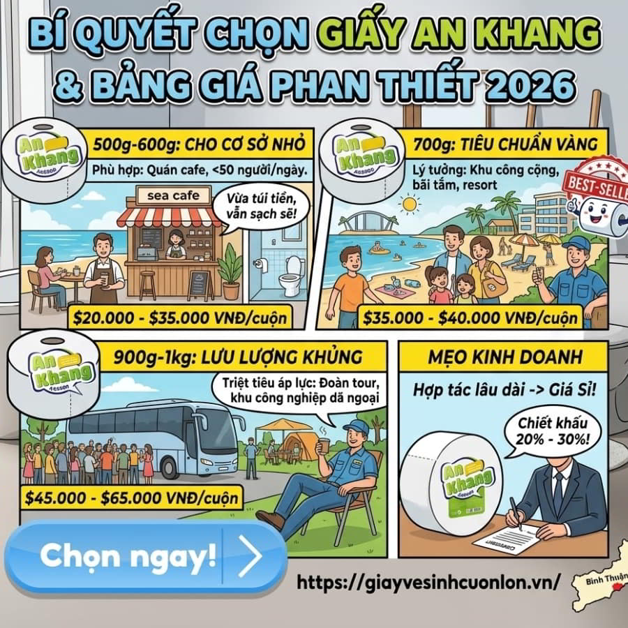 Báo giá cập nhật mới nhất năm 2026 cho các dòng giấy vệ sinh cuộn lớn tại Phan Thiết 