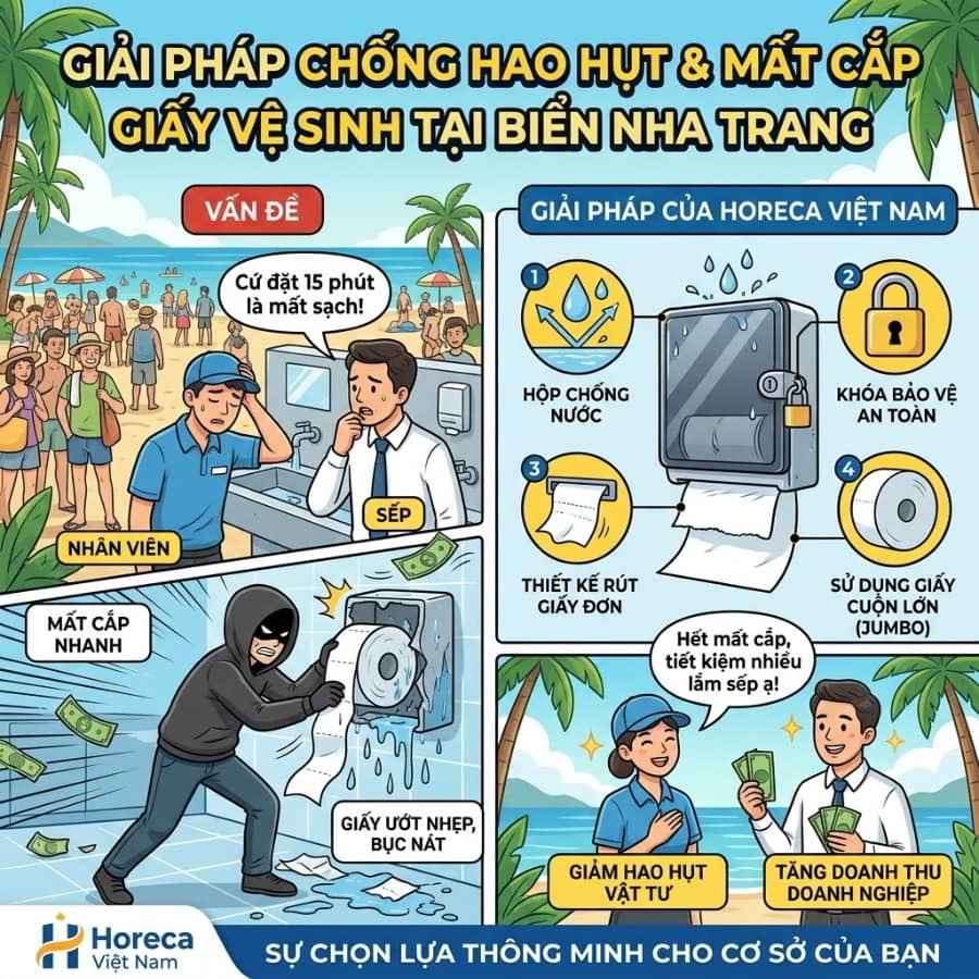 Cách chống mất giấy vệ sinh công cộng tại các khu tắm tráng biển Nha Trang