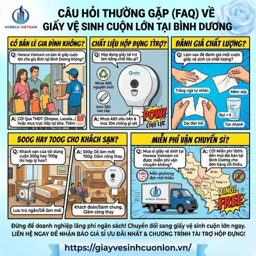 Câu hỏi thường gặp về giấy vệ sinh cuộn lớn tại Bình Dương