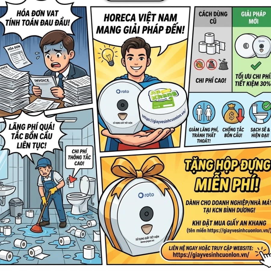 Chương trình tặng hộp giấy vệ sinh cho nhà máy bình dương tại Horeca Việt Nam