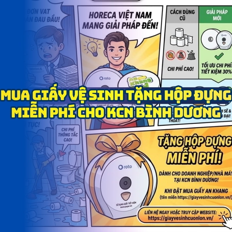 Chương trình tặng hộp giấy vệ sinh cho nhà máy bình dương tại Horeca Việt Nam