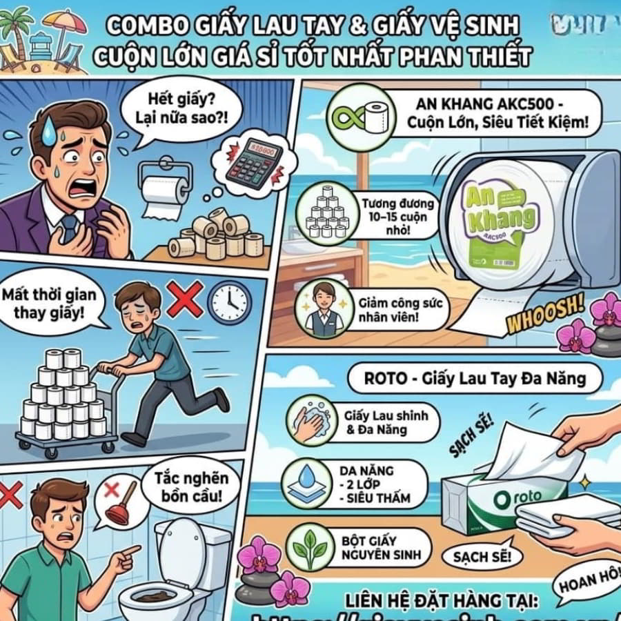 Combo giấy lau tay đa năng và giấy vệ sinh cuộn lớn Phan Thiết giá tốt nhất