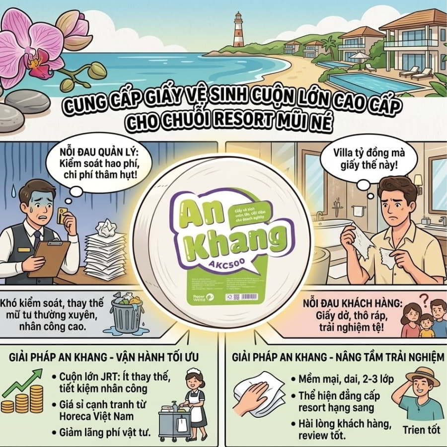 Mua giấy vệ sinh cho resort Mũi Né uy tín giá sỉ tốt nhất tại Horeca Việt Nam