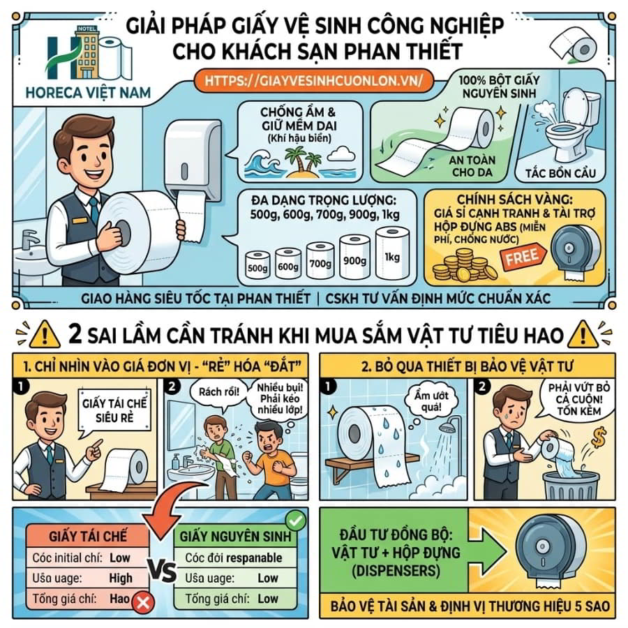 Giải pháp giấy vệ sinh công nghiệp cho khách sạn Phan Thiết tại Horeca Việt Nam