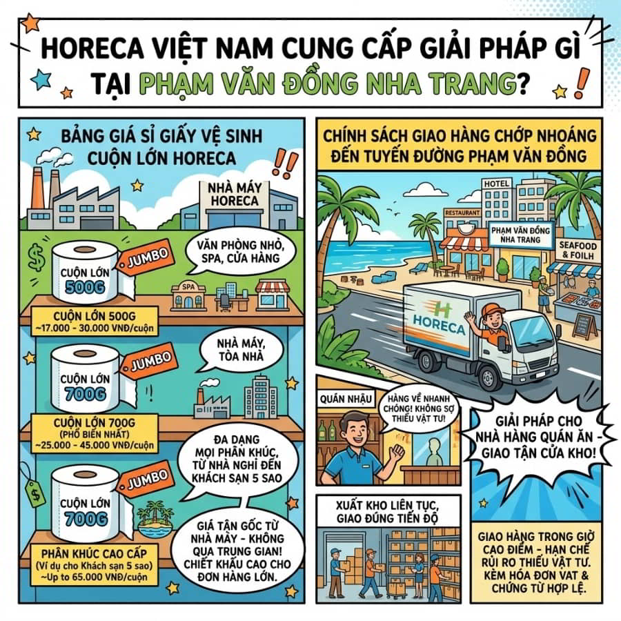 Horeca Việt Nam cung cấp giải pháp giấy vệ sinh cuộn lớn cao cấp tại Phạm Văn Đồng Nha Trang