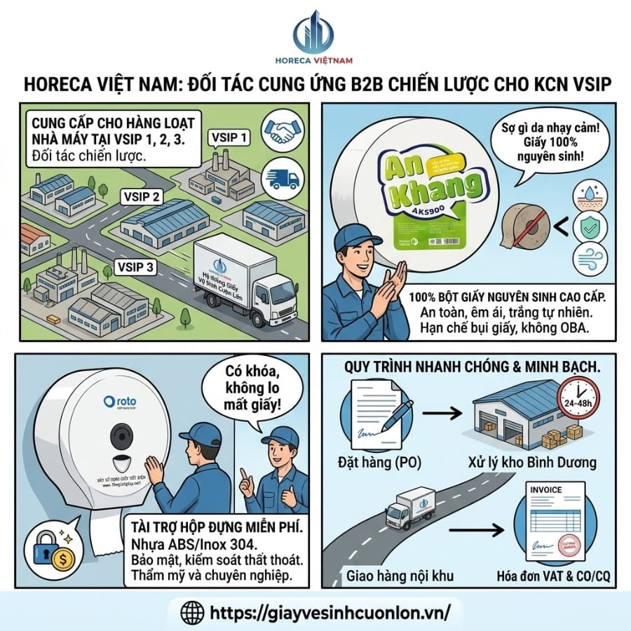 Horeca Việt Nam đối tác cung cấp giấy vệ sinh cho KCN VSIP uy tín