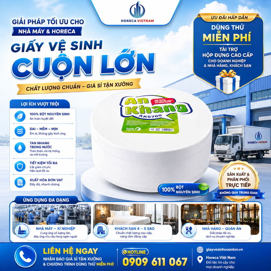 Horeca Việt Nam đối tác cung cấp giấy vệ sinh cuộn lớn giá tốt giao hàng tận nơi