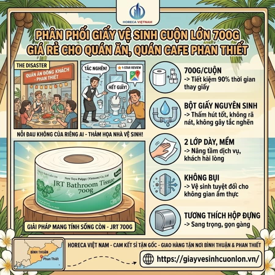Horeca Việt Nam nhà phân phối giấy vệ sinh cuộn lớn 700g Phan Thiết uy tín giá tốt