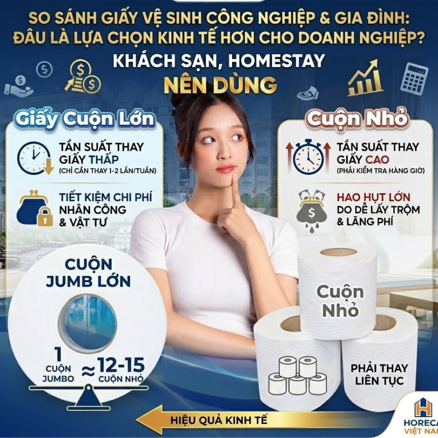 So sánh giấy vệ sinh cuộn lớn và nhỏ tại Horeca Việt Nam
