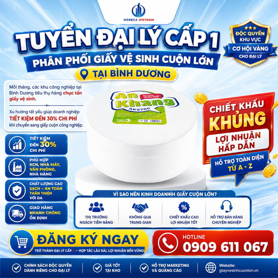 Horeca Việt Nam đại lý giấy vệ sinh cuộn lớn bình dương uy tín giá sỉ tốt nhất