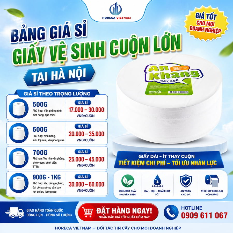 Báo giá mua sỉ giấy vệ sinh cuộn lớn ở Hà Nội mới nhất tại Horeca Việt Nam