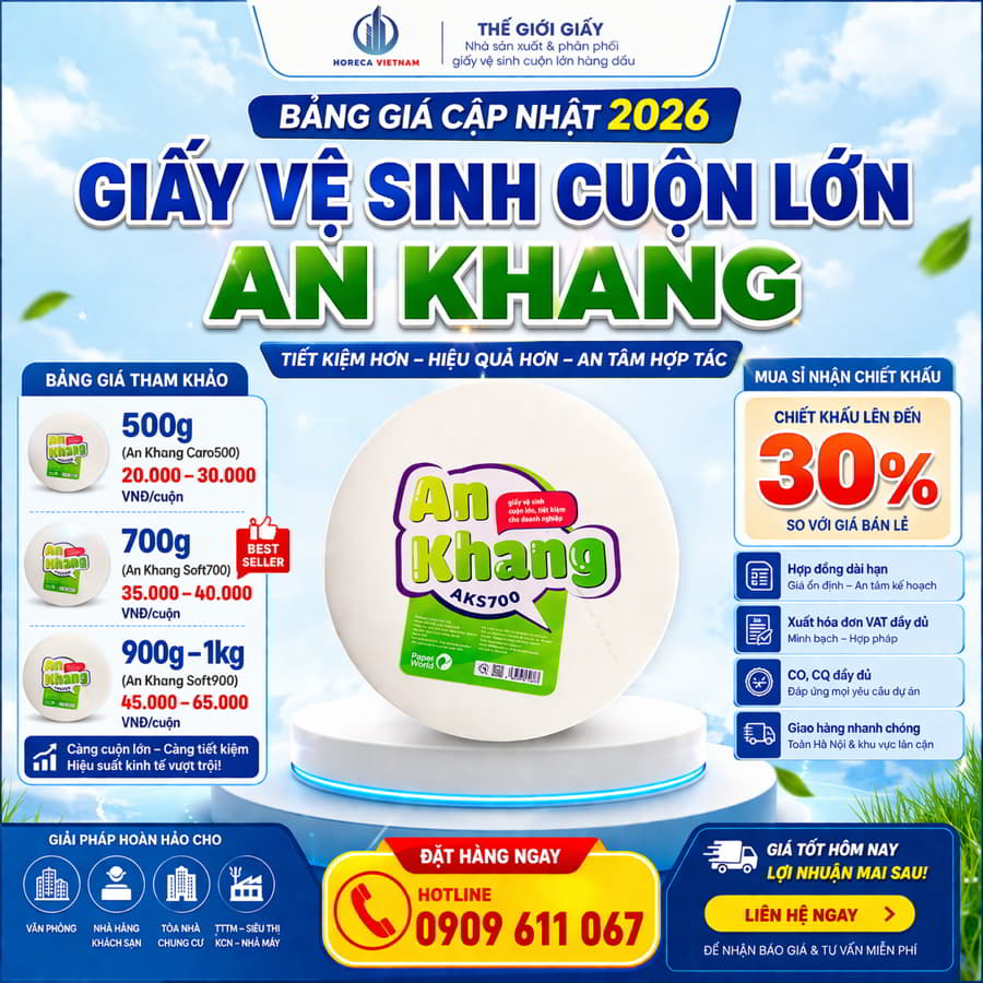 Báo giá giấy vệ sinh cuộn lớn không lõi Hà Nội mới nhất tại Horeca Việt Nam