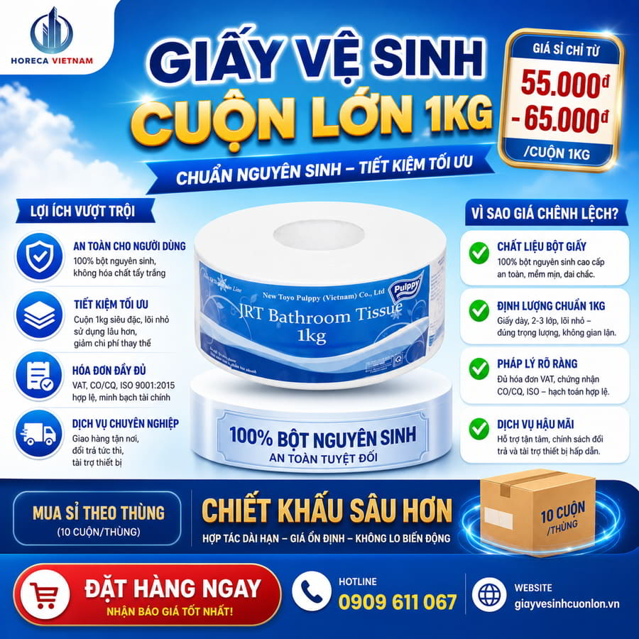Báo giá sỉ giấy vệ sinh cuộn lớn 1kg tại hải phòng mới nhất tại Horeca Việt Nam