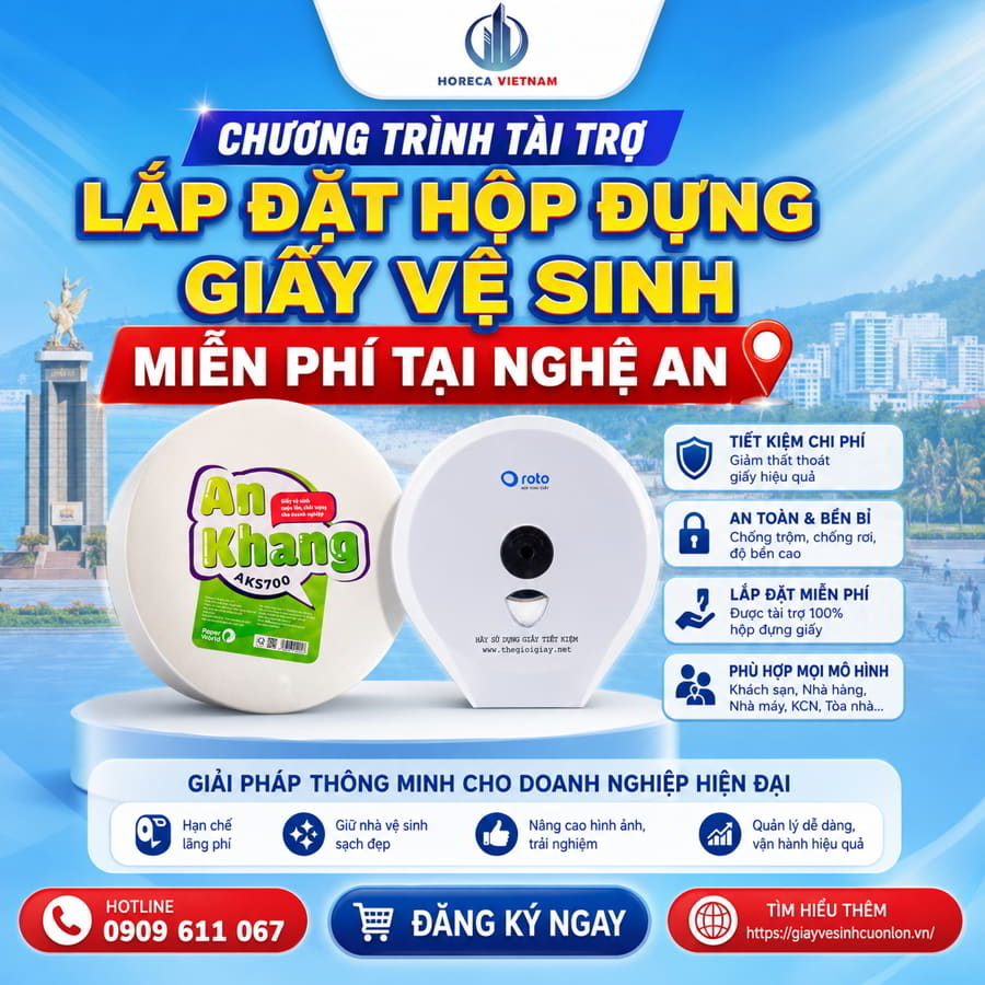 Chương trình tài trợ hộp giấy vệ sinh miễn phí Nghệ An tại Horeca Việt Nam