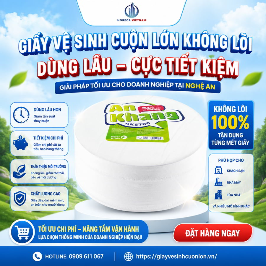 Cung cấp giấy vệ sinh cuộn lớn không lõi Nghệ An uy tín tiết kiệm chi phí