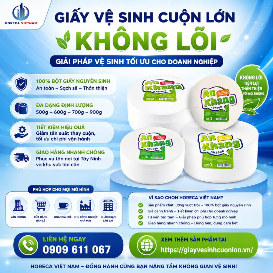Horeca Việt Nam cung cấp các sản phẩm giấy cuộn lớn không lõi được làm từ 100% bột giấy nguyên sinh an toàn cho sức khỏe, mà còn thấu hiểu sâu sắc nhu cầu vận hành thực tế của các doanh nghiệp tại địa phương