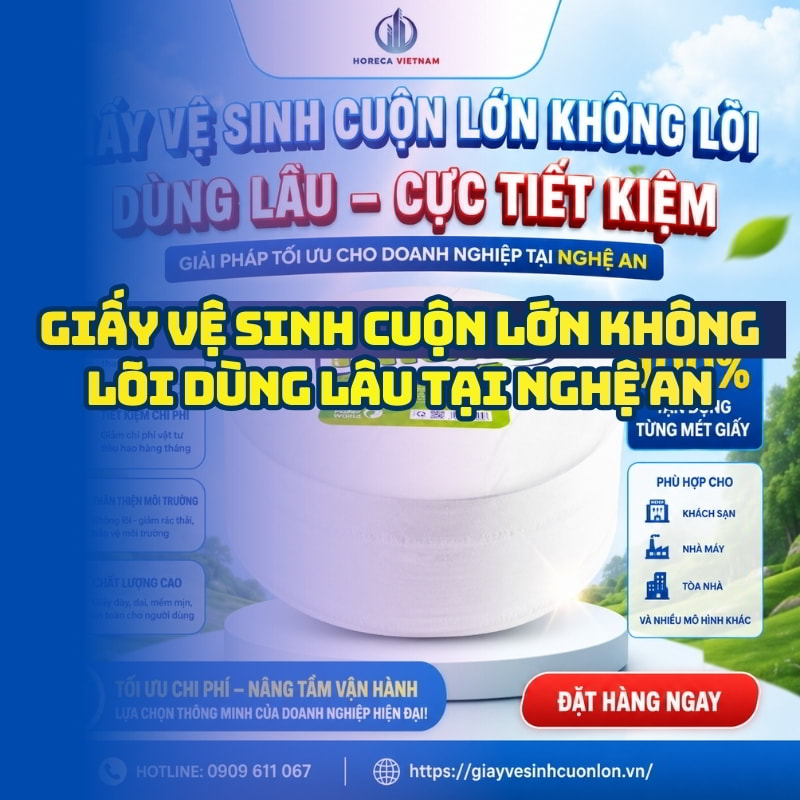 Horeca Việt Nam địa chỉ cung cấp giấy vệ sinh cuộn lớn không lõi Nghệ An giá sỉ tốt nhất giao hàng tận nơi