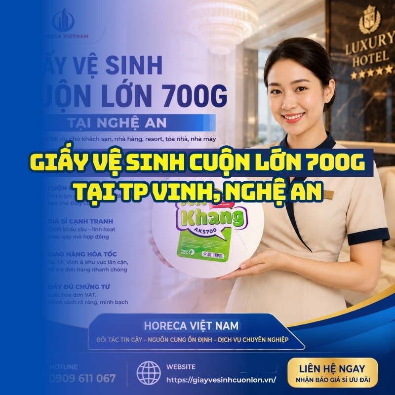 Horeca Việt Nam nhà cung cấp giấy vệ sinh cuộn lớn 700g tại Nghệ An giá sỉ tốt nhất giao hàng tận nơi