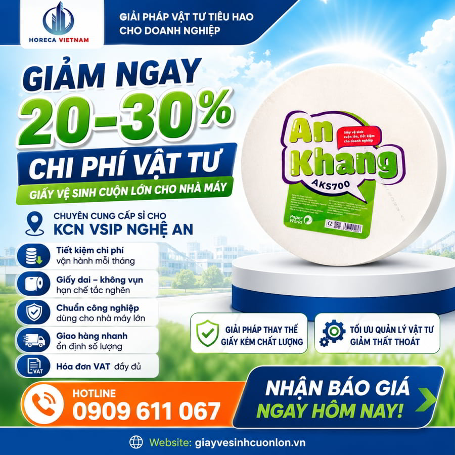 Horeca Việt Nam nguồn cung cấp giấy vệ sinh VSIP Nghệ An uy tín giá sỉ tốt nhất