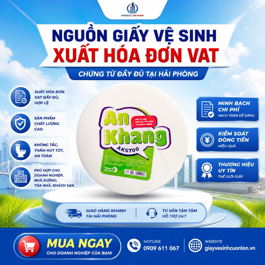 Mua giấy vệ sinh xuất hóa đơn VAT Hải Phòng, đi kèm với các tiêu chuẩn chất lượng hàng đầu từ Horeca Việt Nam.