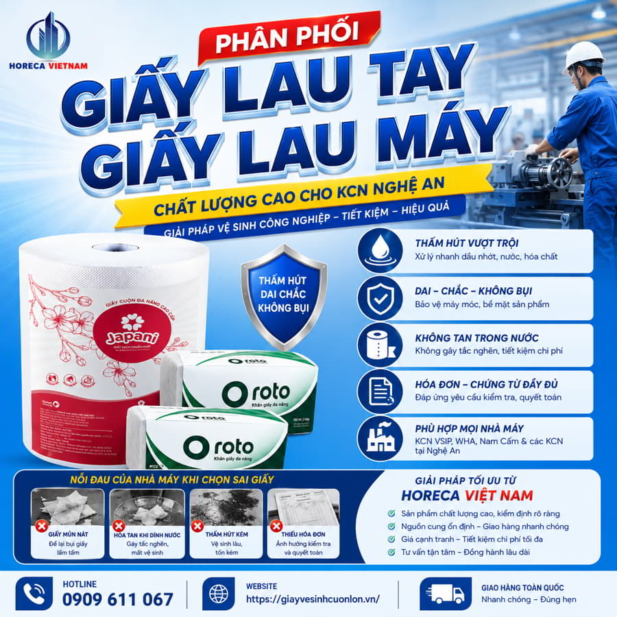 Horeca Việt Nam phân phối giấy lau tay công nghiệp tại Nghệ An uy tín