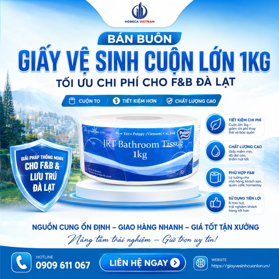 Cung cấp giấy vệ sinh cuộn lớn 1kg sỉ lẻ Đà Lạt uy tín giá tốt tại Horeca Việt Nam