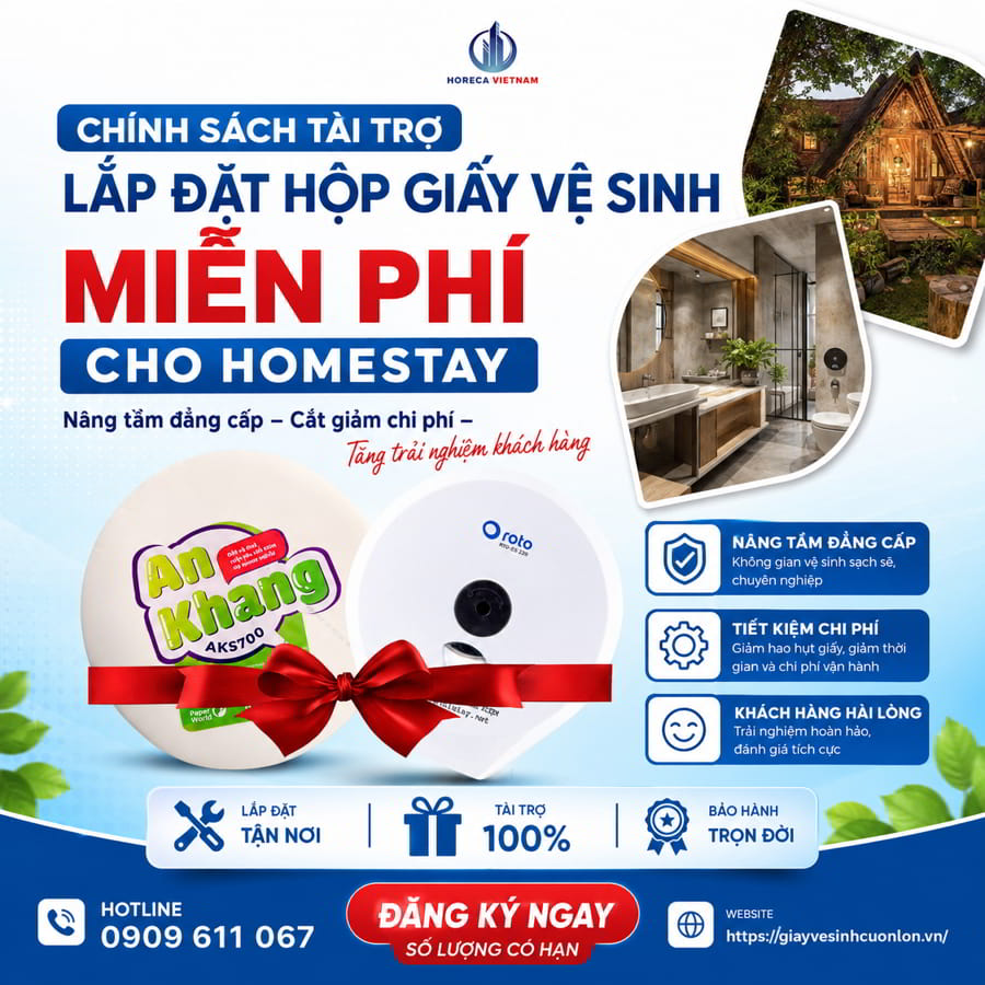 Chính sách tài trợ hộp giấy vệ sinh cho homestay Đà Lạt tại Horeca Việt Nam